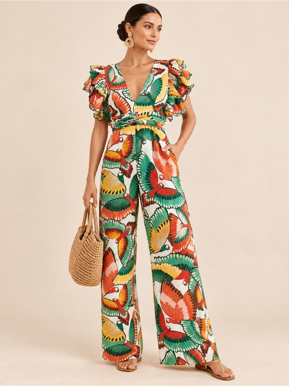 FARM Rio x Anthropologie | Butterfly Print Linen Blend Jumpsuit - Size Medium
